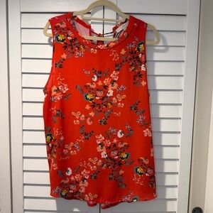 LOFT‎ Floral Sleeveless Blouse – XL – Bright Red Tie-Back Shell